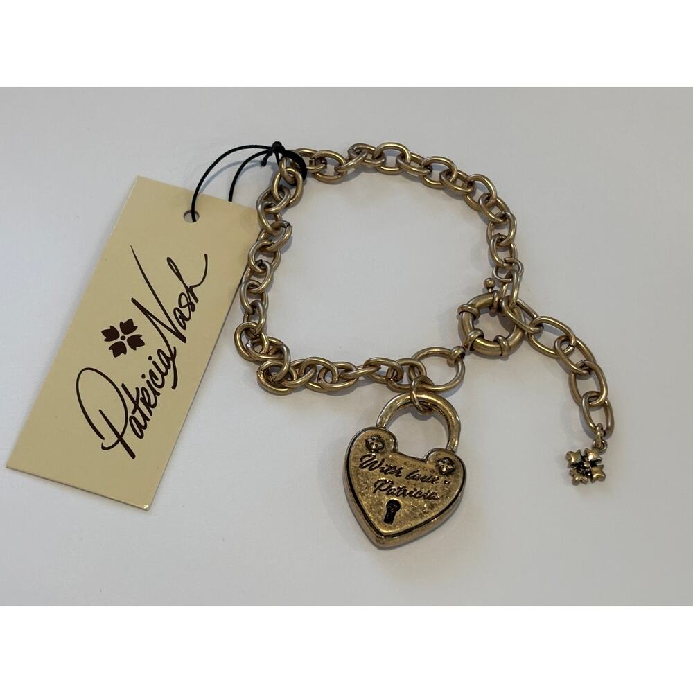 Patricia Nash Heart Bracelet Chunky Chain Heart Charm New